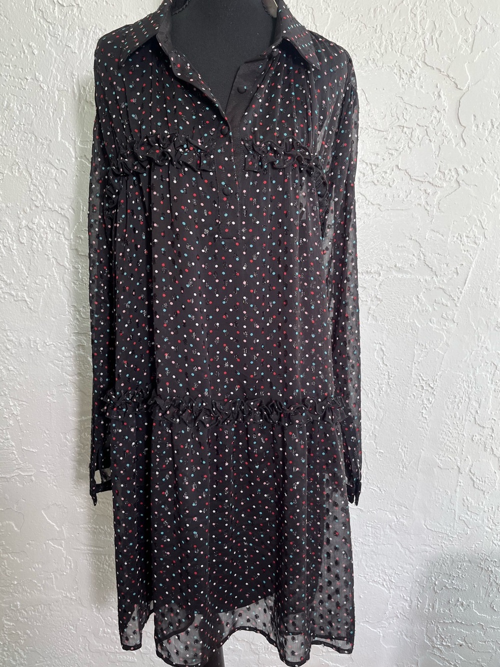 Eva Franco Sheer Polka‎ Dot Ruffle Dress Size 12 NWT